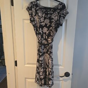 Ralph Lauren Black and White Floral Midi Dress